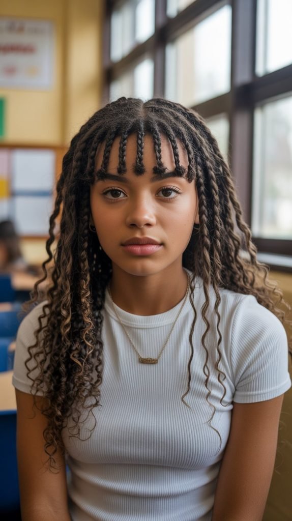Braided Bangs with Curly Length