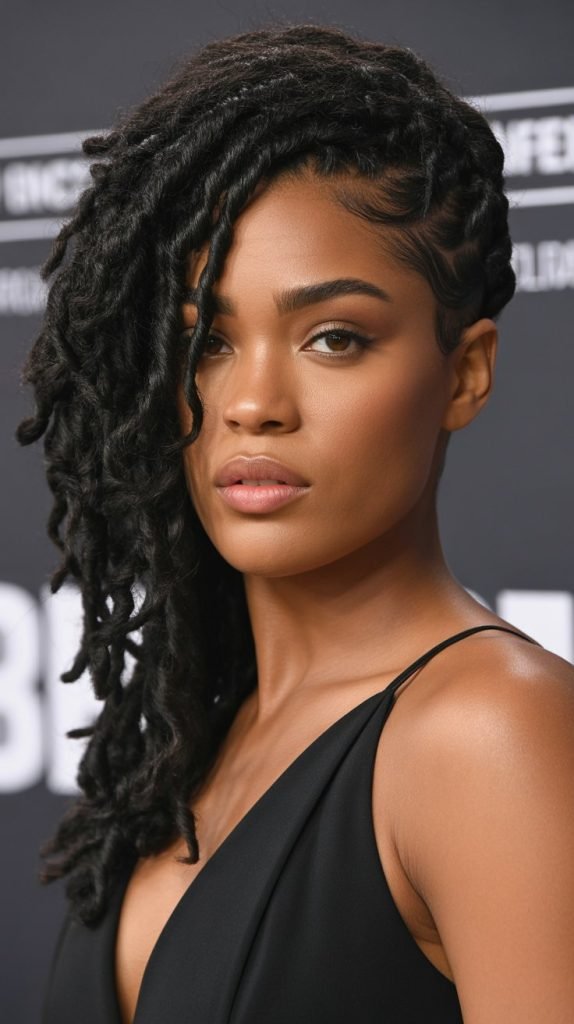 Side-Swept Loc Style with Volume