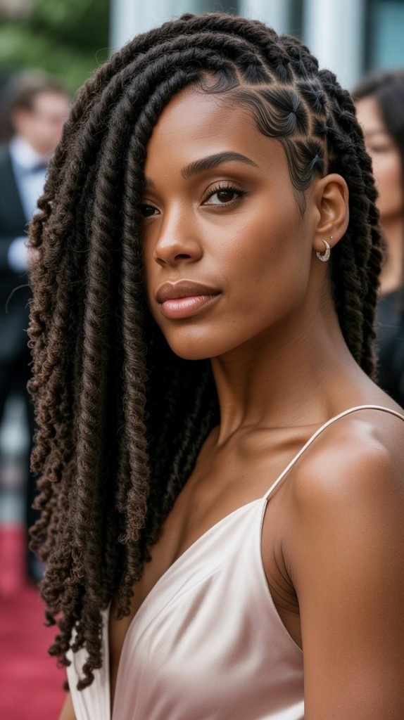 Side-Swept Barrel Twist Locs