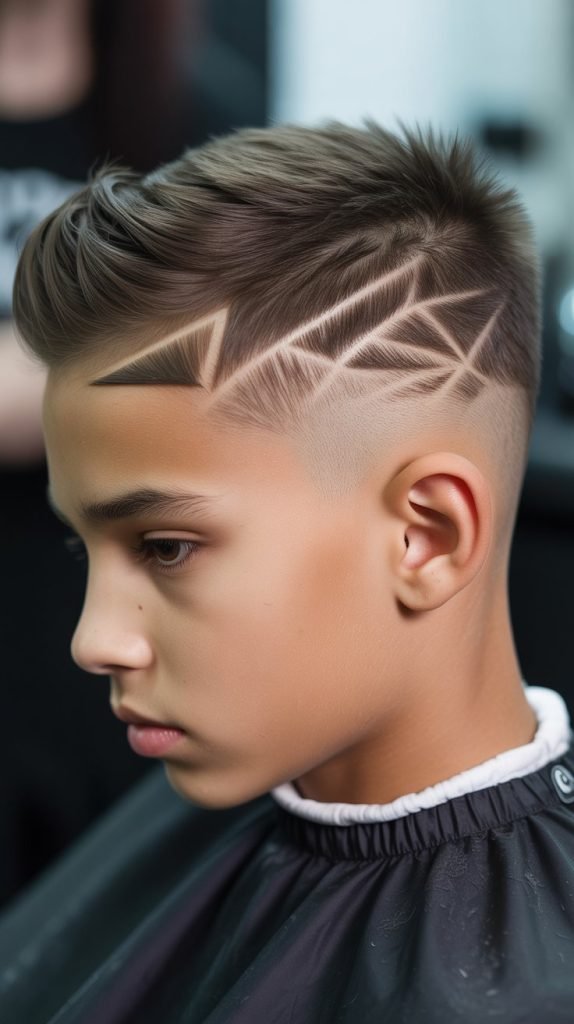 13. Faded Mohawk with Line Design