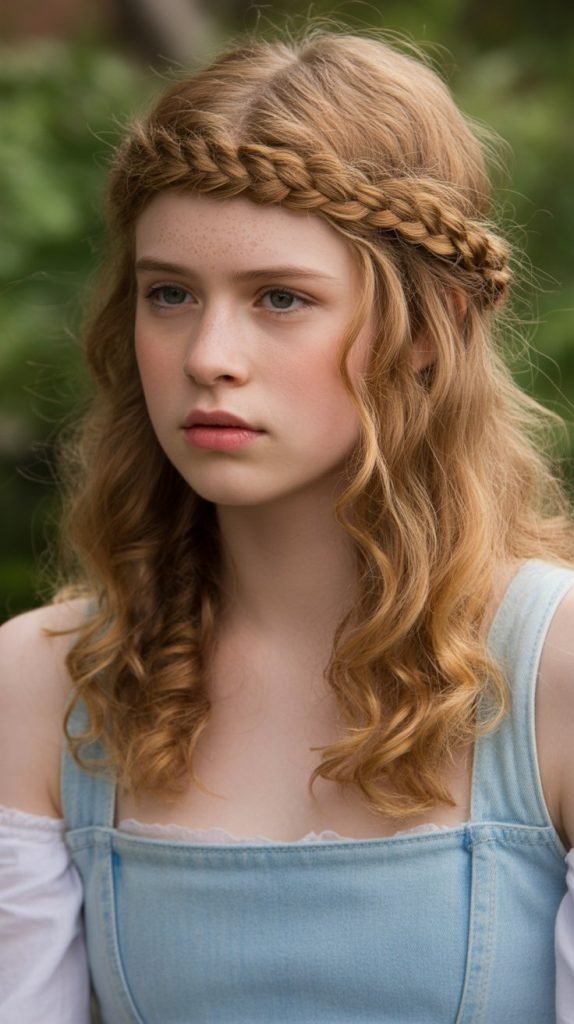 11. Braided Crown with Loose Curls