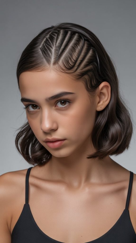 27. Zigzag Parted Low Ponytail