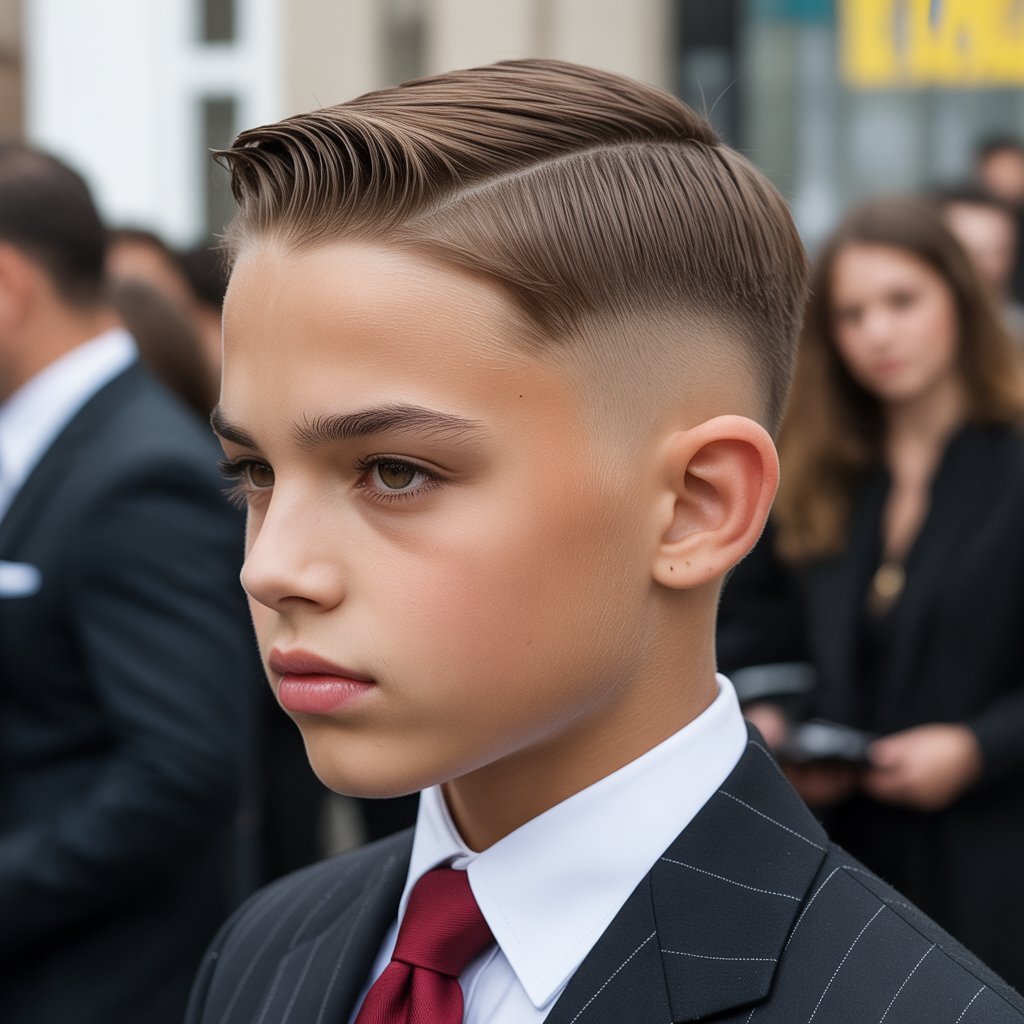 23. Drop Fade with Side Part and Line Up