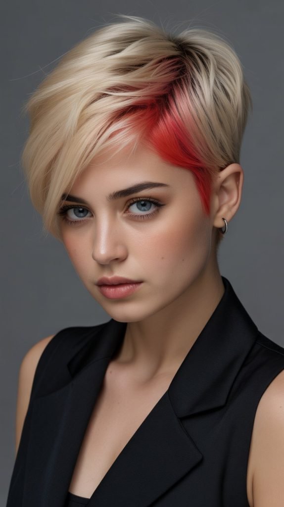 26. Blonde Pixie with Red Lowlight Contrast