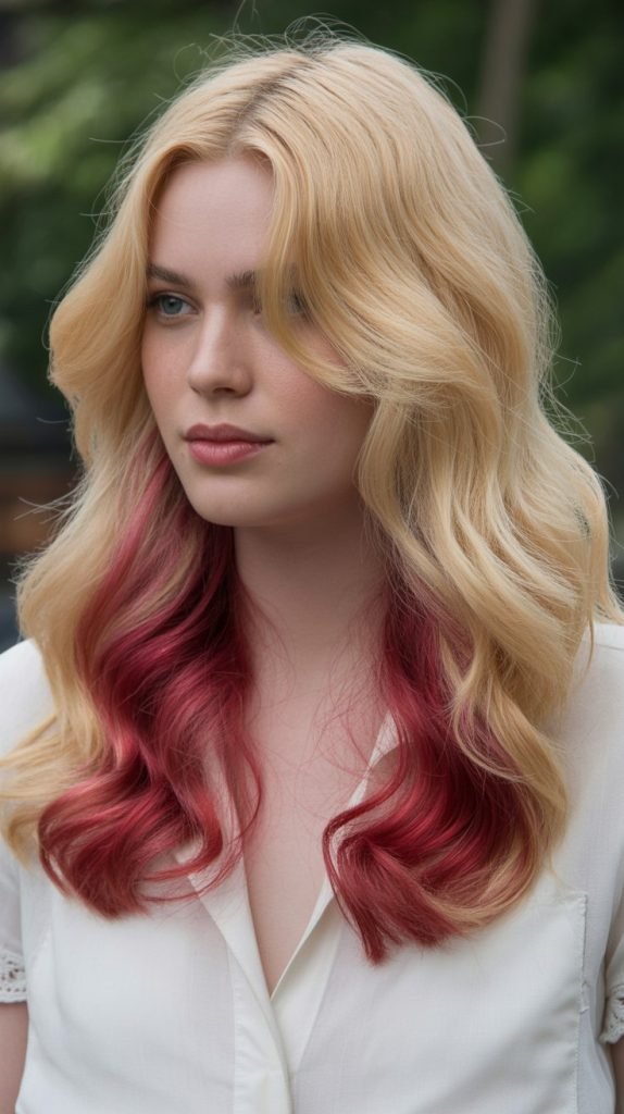Butter Blonde with Crimson Lowlights