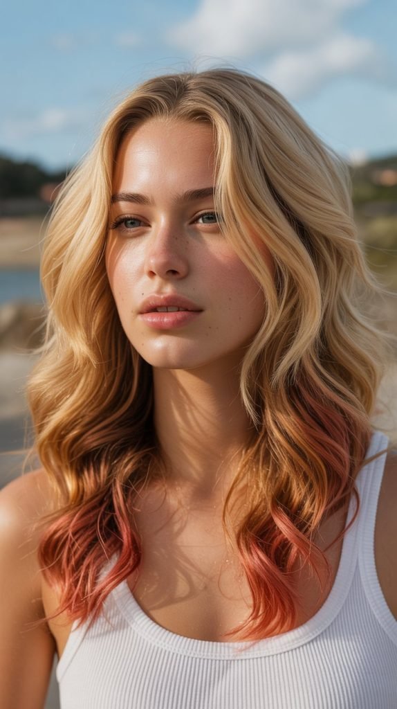 11. Wheat Blonde with Cinnamon Red Lowlights