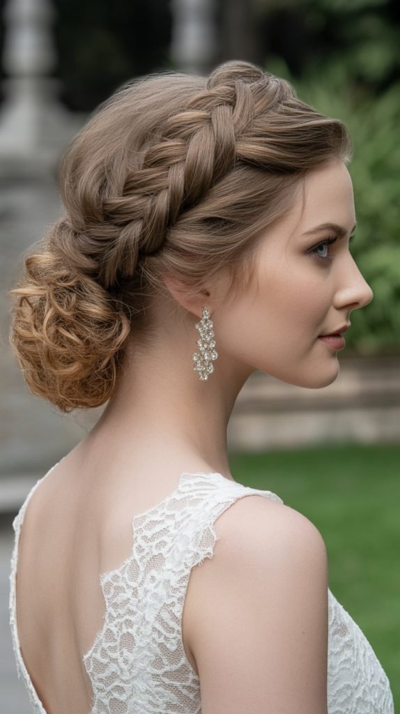 Twisted Crown with Low Curly Chignon