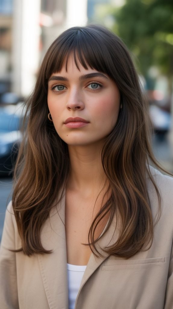 Butterfly Cut with Brow-Skimming Bangs