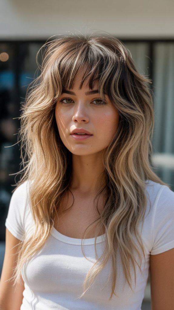 Butterfly Cut with Messy Textured Bangs