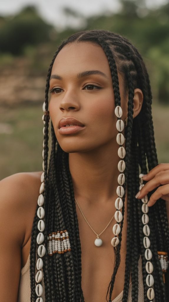 Fulani Braids with Beads and Cowrie Shells