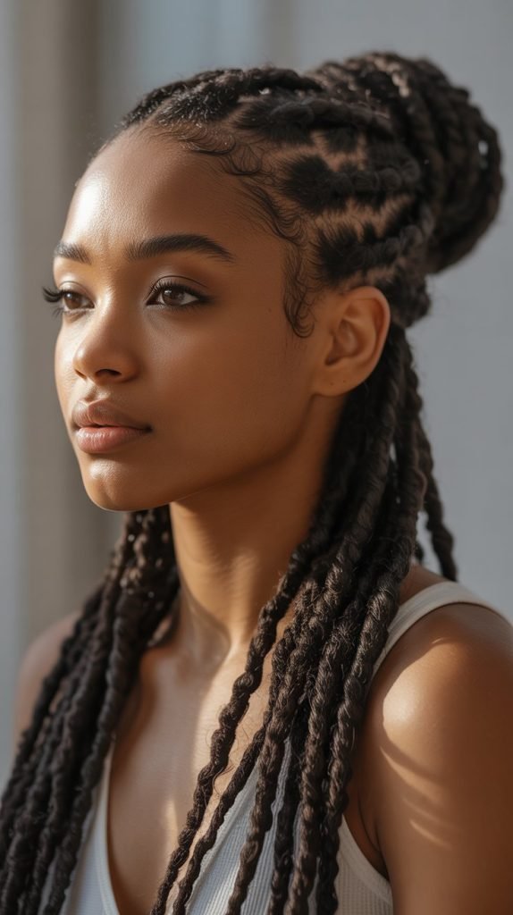 Side Bun with Face-Framing Locs