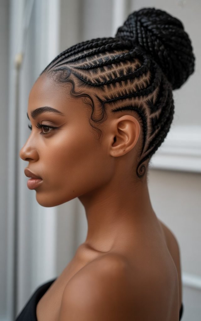 Braided Updo with Cornrow Design