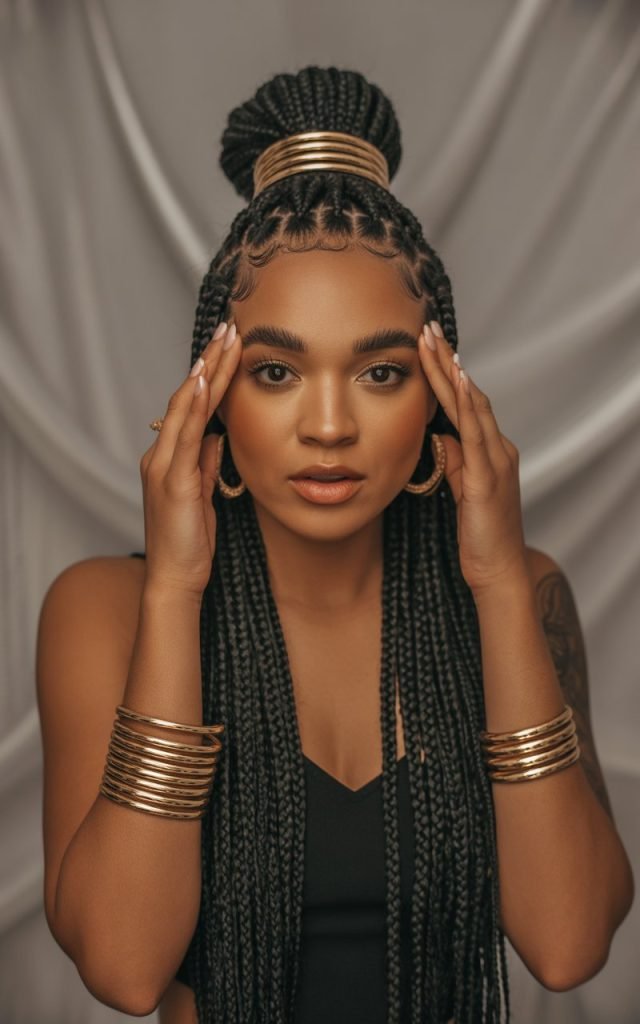 Box Braids Updo with Accessories
