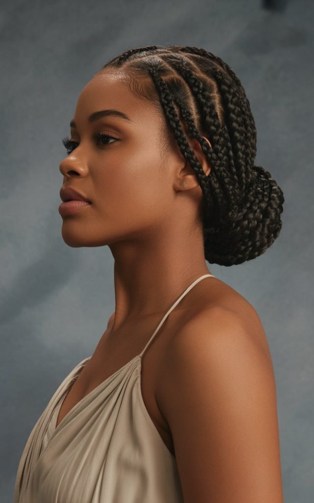 Goddess Braids into Low Bun