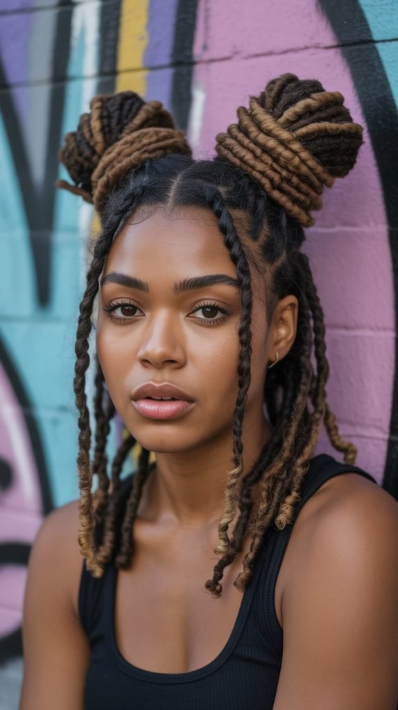  Space Buns with Loose Locs