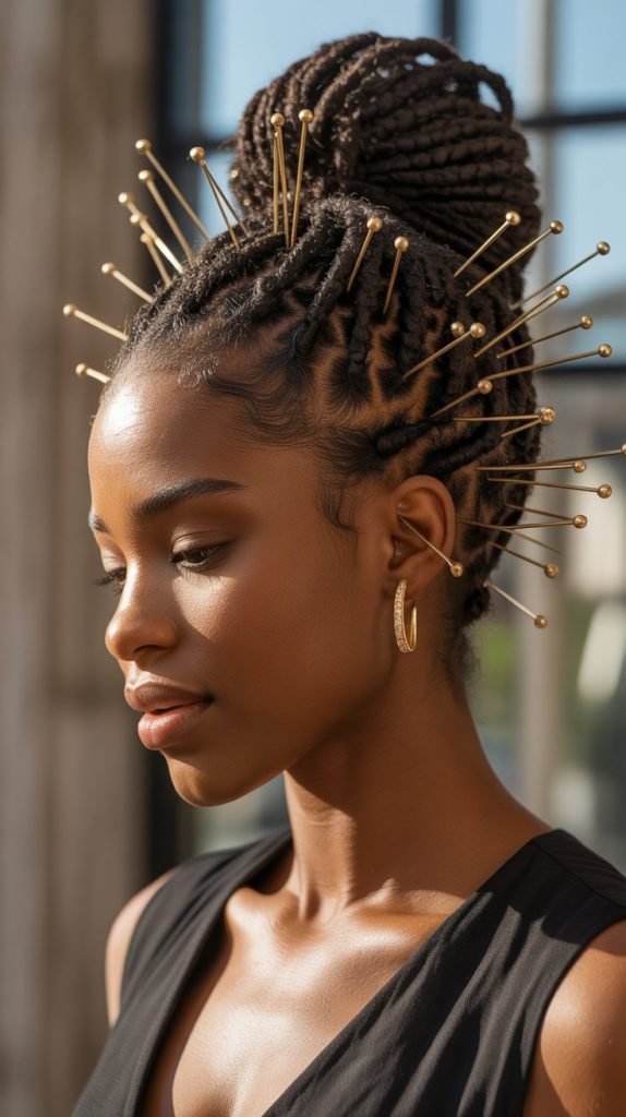  Loc Bun with Decorative Pins