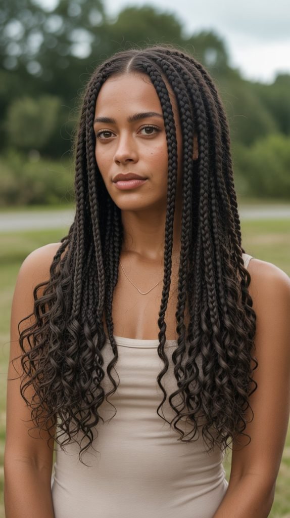 Boho Knotless Box Braids with Curly Ends
