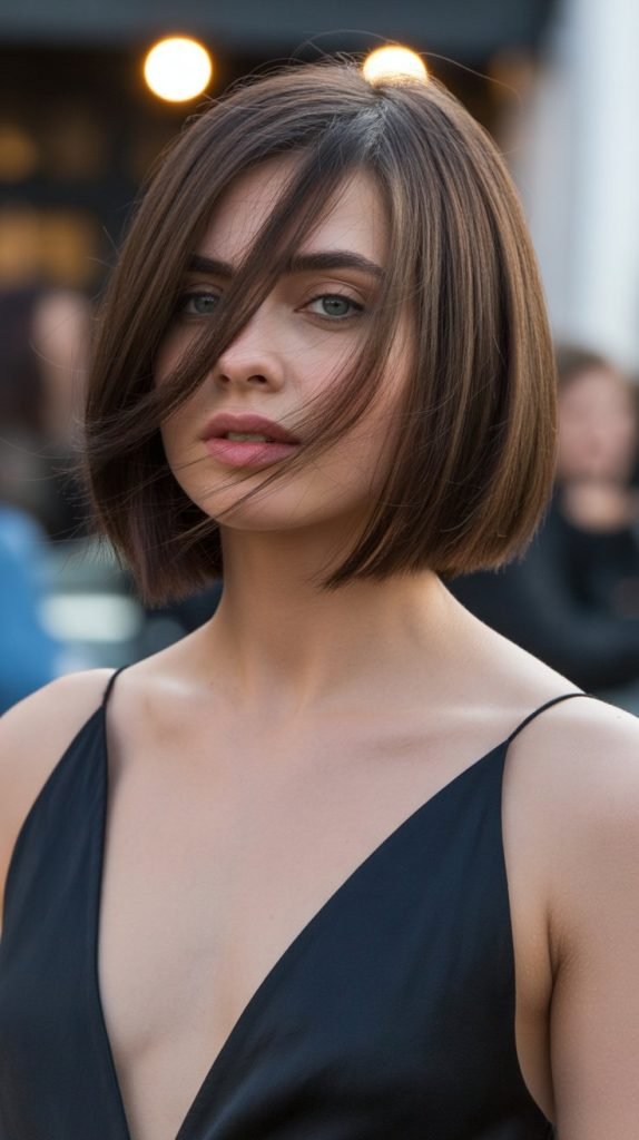 Bob with Deep Side Swept Bangs