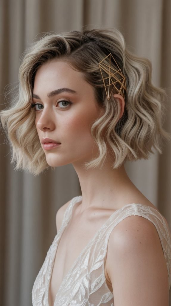 Crimped Texture Bob with Metallic Accessory