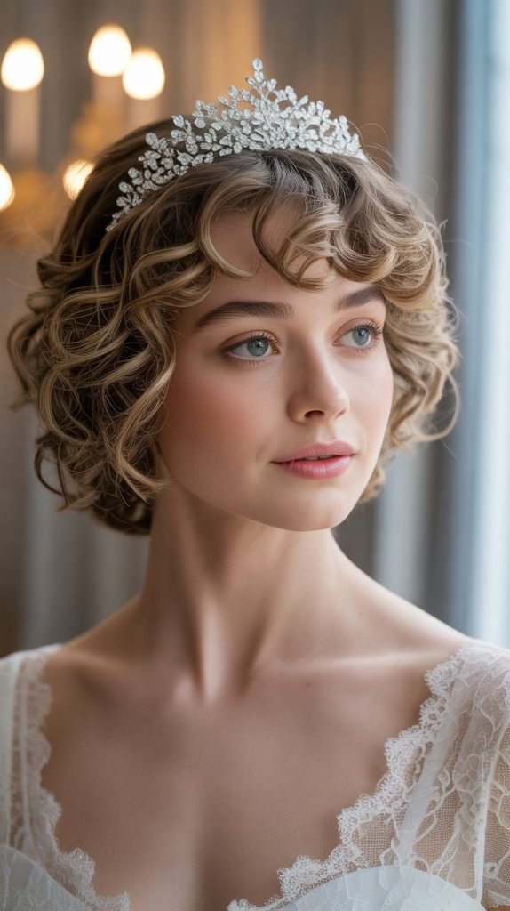 Curly Pixie with Delicate Tiara
