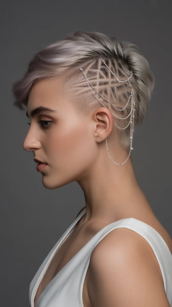 Geometric Undercut with Hair Jewelry