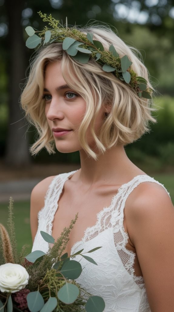 Messy Bob with Greenery Accents