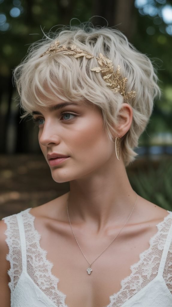 Messy Textured Pixie with Gold Leaf Accents