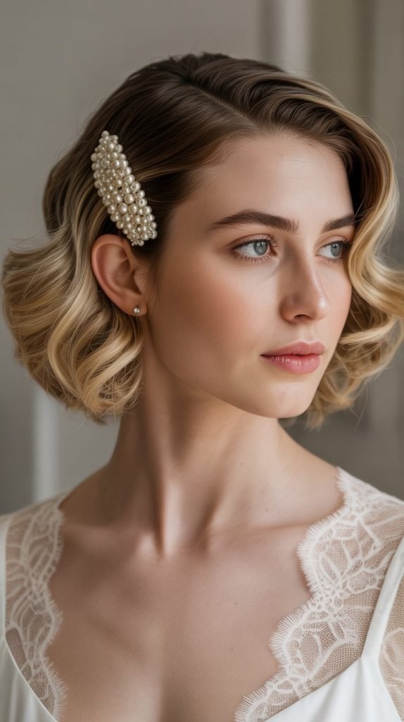 Polished Waves with Pearl Barrette