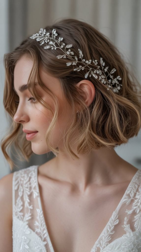 . Romantic Waves with Crystal Hair Vine