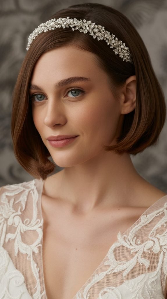 Smooth Bob with Jeweled Headband