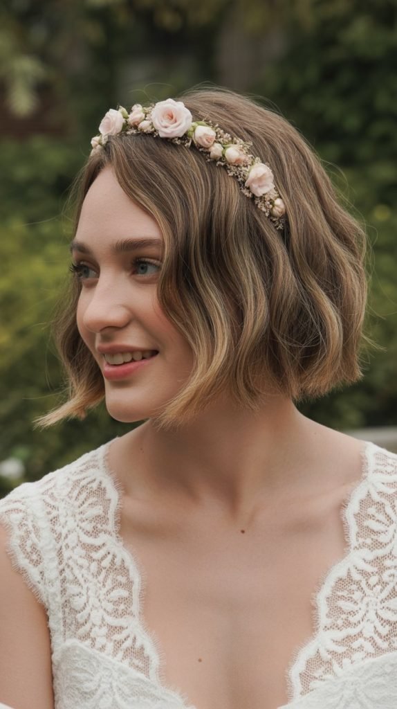 Soft Texture Bob with Floral Headband