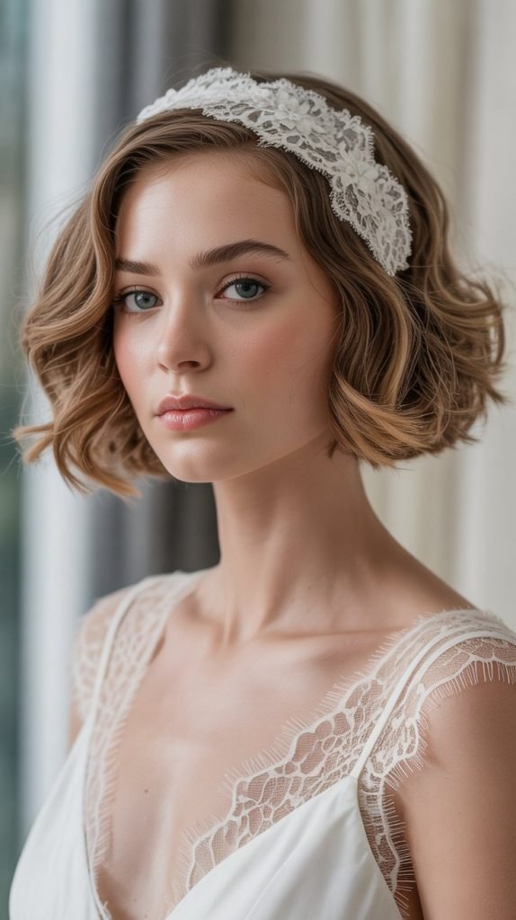 Textured Bob with Lace Headpiece