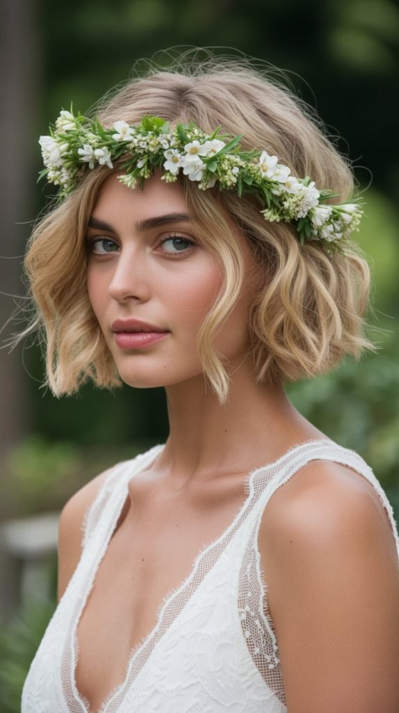 Textured Bob with Fresh Flower Crown