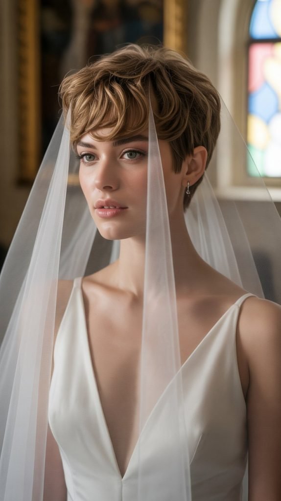 Textured Pixie with Cathedral Veil