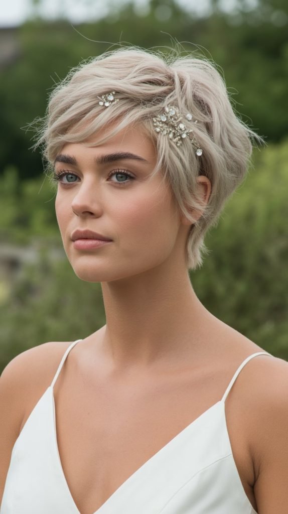 Tousled Pixie with Jeweled Bobby Pins