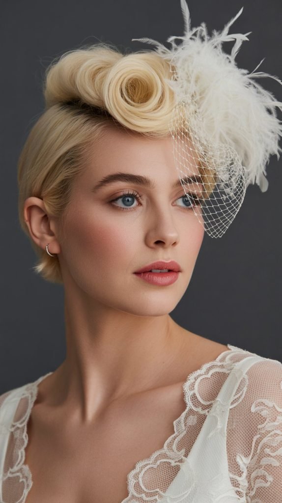 Vintage Roll with Feather Fascinator