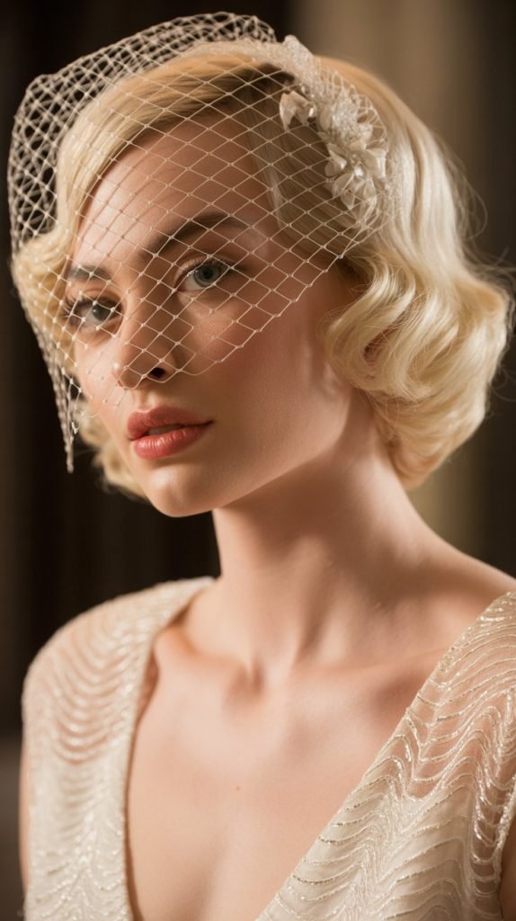  Vintage Finger Waves with Birdcage Veil