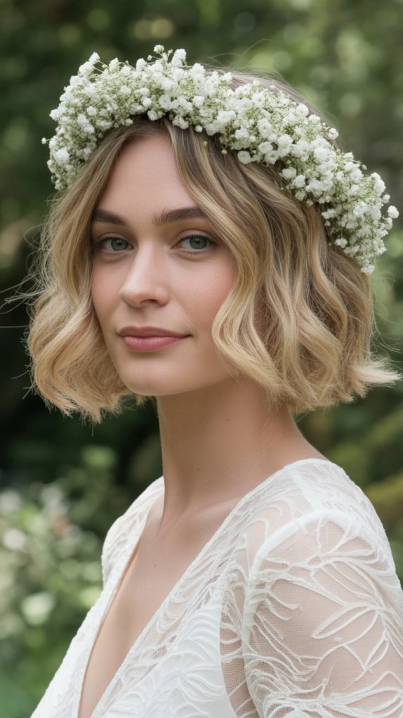Wavy Bob with Baby's Breath Halo