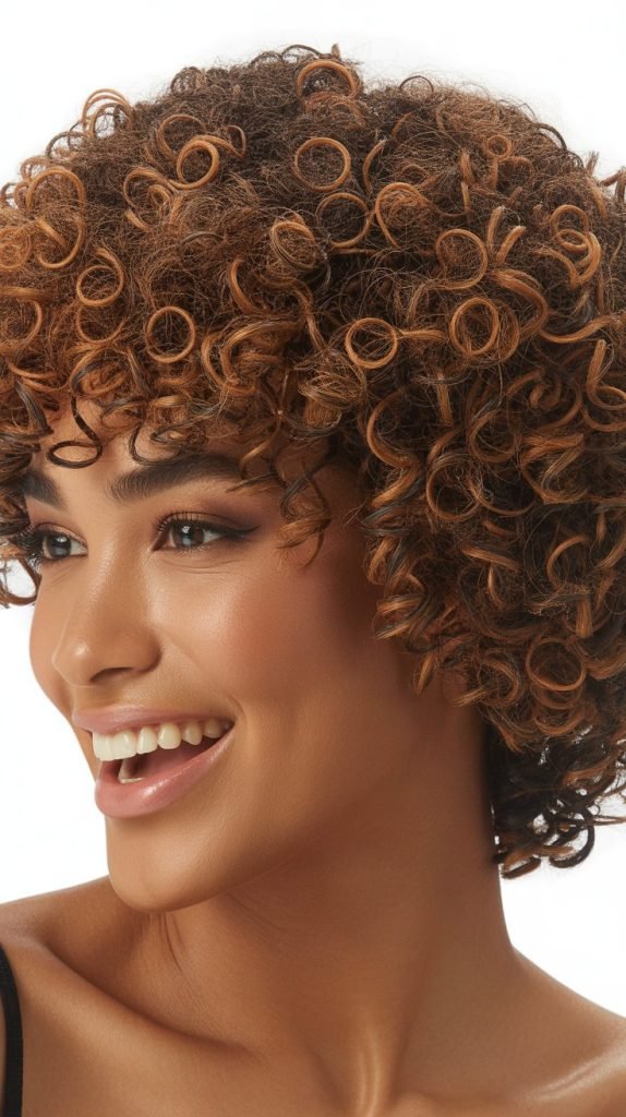 Curly Afro-Textured Wig with Caramel Coils