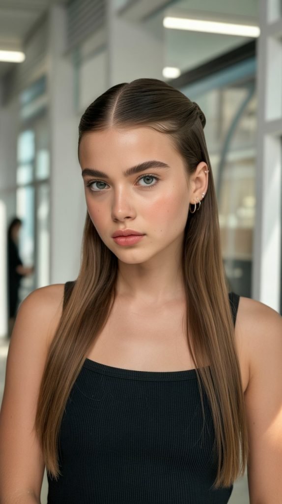 Sleek Center-Part Half-Up