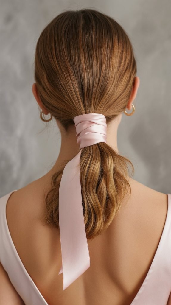 Ribbon-Wrapped Low Ponytail