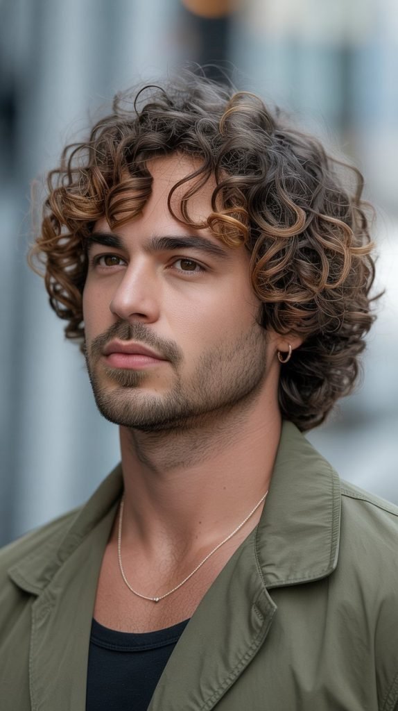 Warm Caramel Balayage for Curly Hair