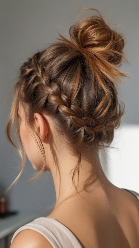  Messy Bun with Caramel-Braided Base