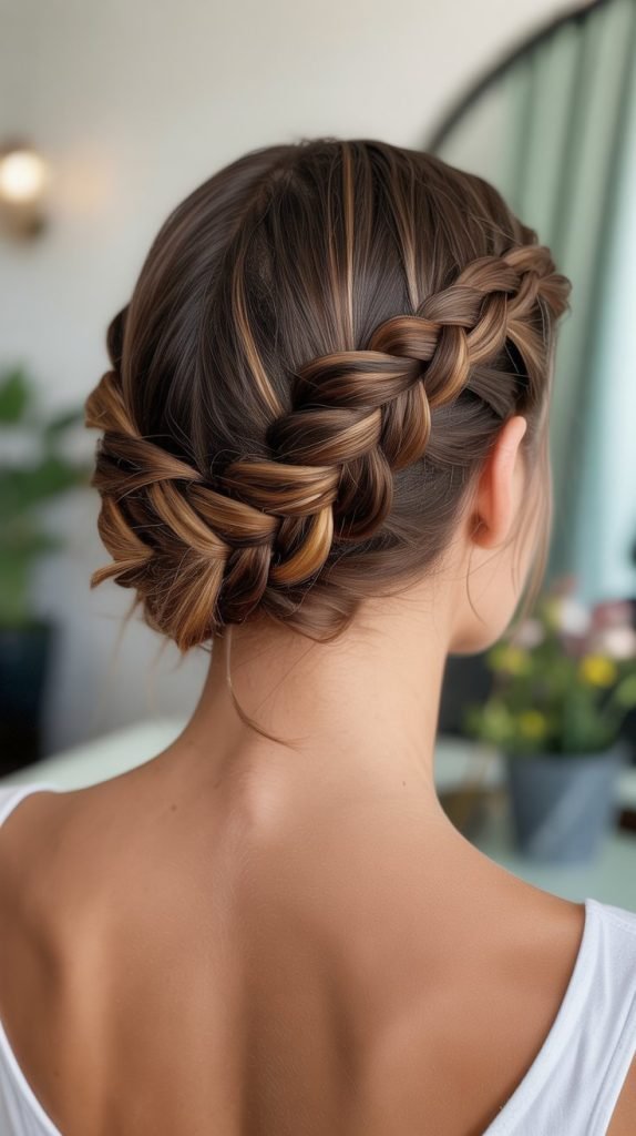 Mixed Braid Updo with Caramel Highlights
