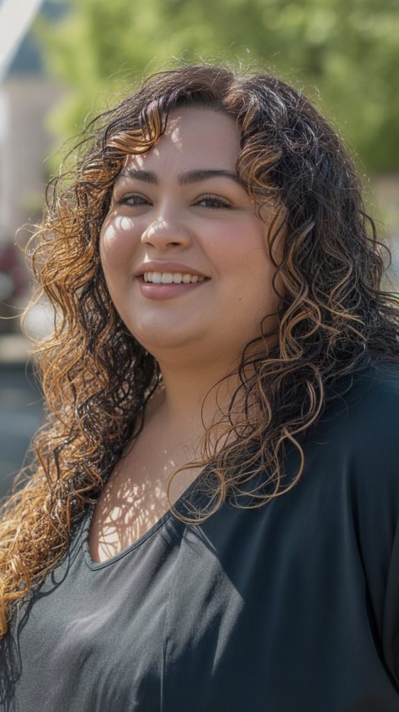 Long Layered Curly Hair with Side Part