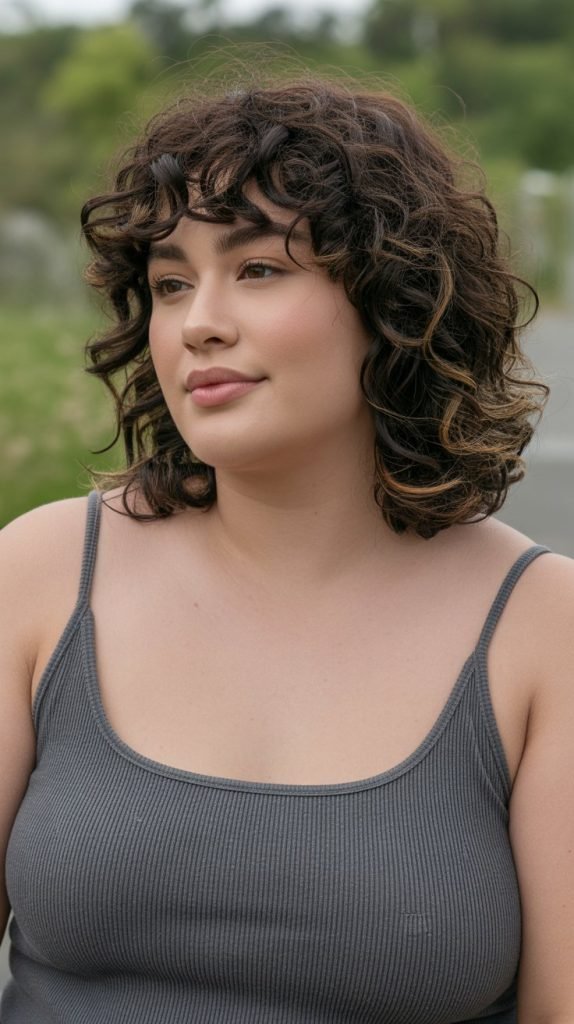 Shoulder-Length Curly Hair with Face-Framing Layers