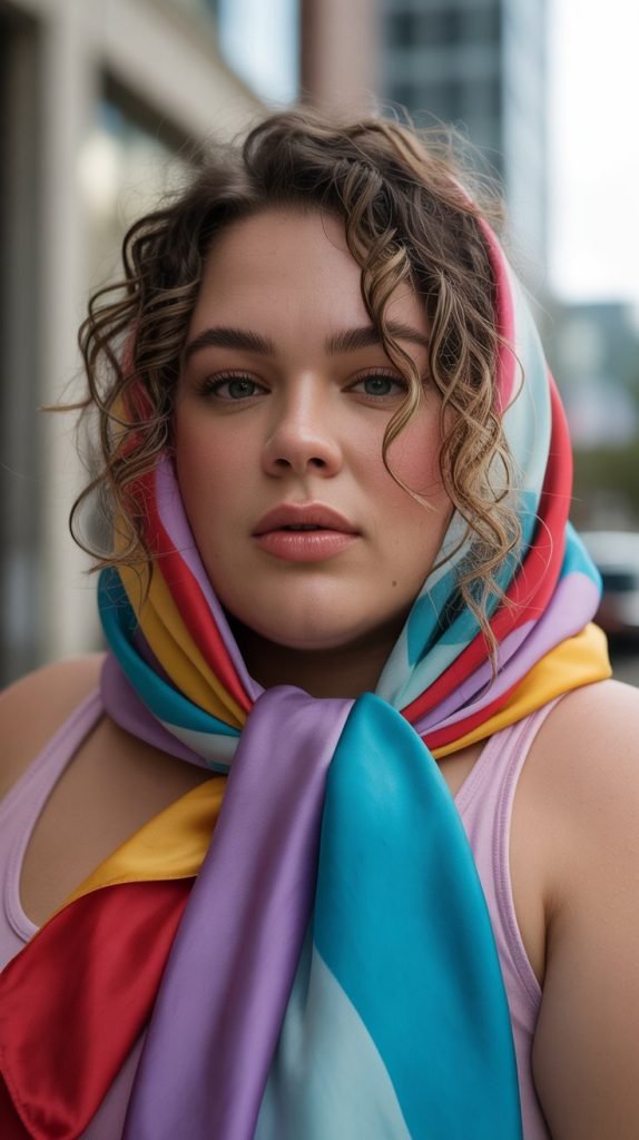 Curly Hair with Scarf Updo
