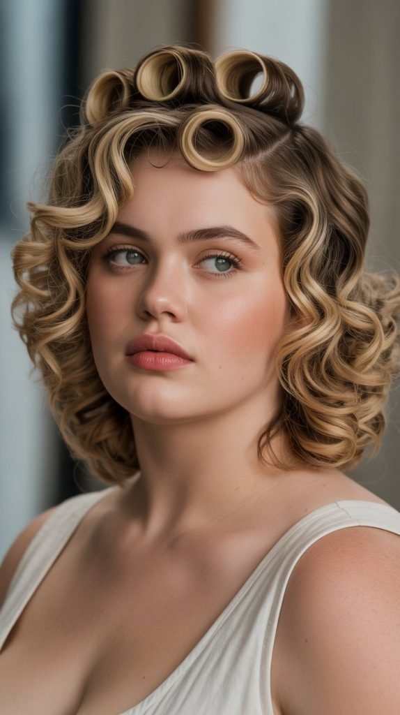 Curly Hair with Pin Curls at Crown