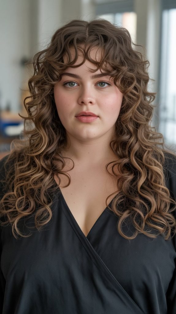 Long Curly Hair with V-Cut Layers
