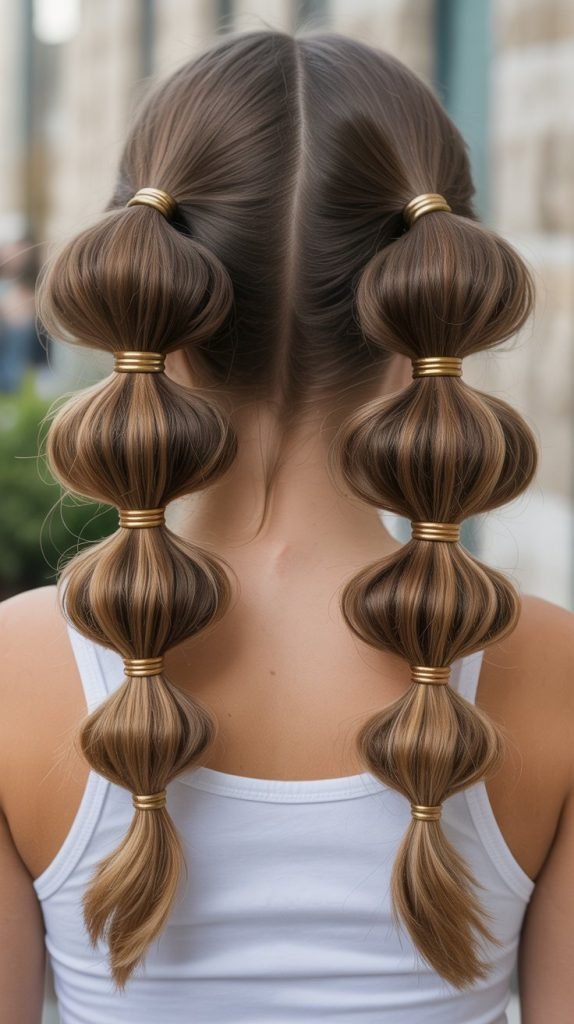 Bubble Ponytail with Metallic Elastics
